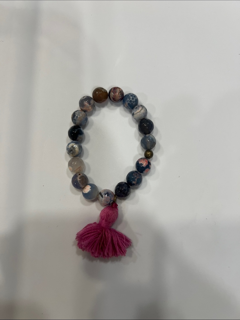 Genuine Multicolored Agate stone Bracelet with Pink Tassel